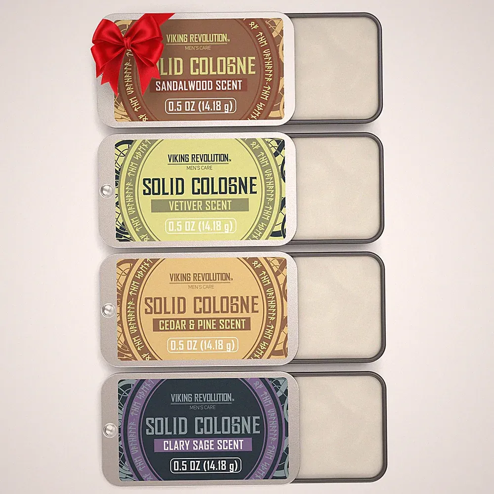 4 Pack Mens Solid Colognes 0.5 Oz - Men Solid Perfume with Cedar Wood, Clary Sag