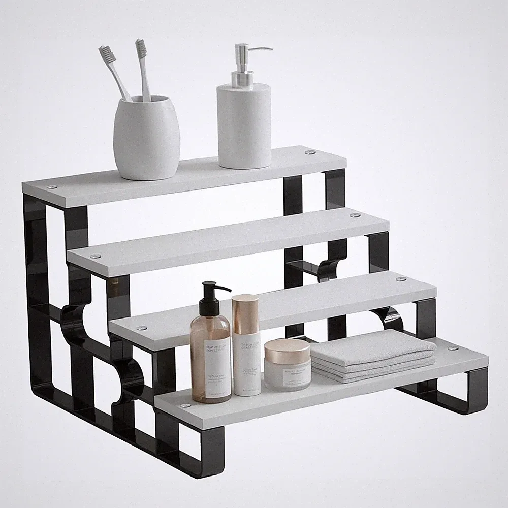 4-Tier Cologne & Perfume Display Shelf, 11.2" Wide White Wood Step Organizer,...