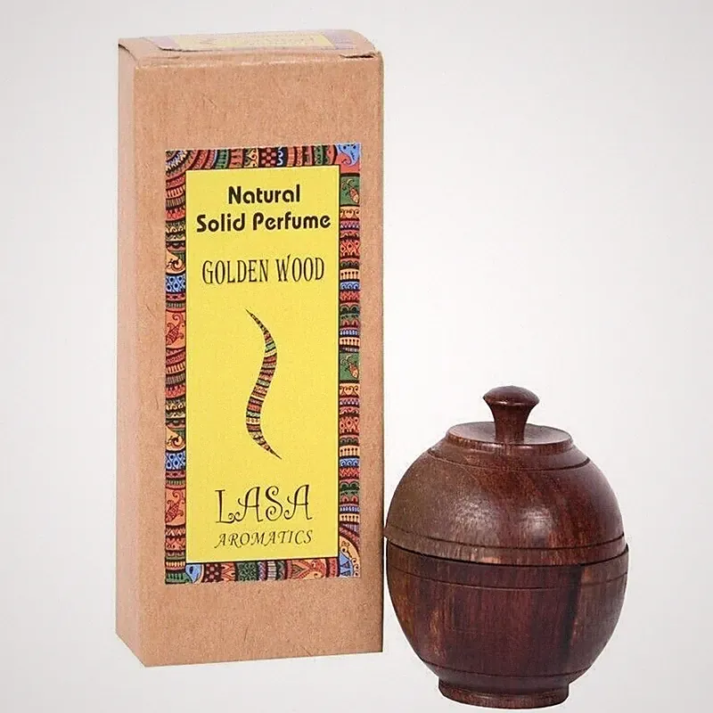 Lasa Golden Wood Natural Solid Perfume In Wooden Jar Long Lasting Fragrance